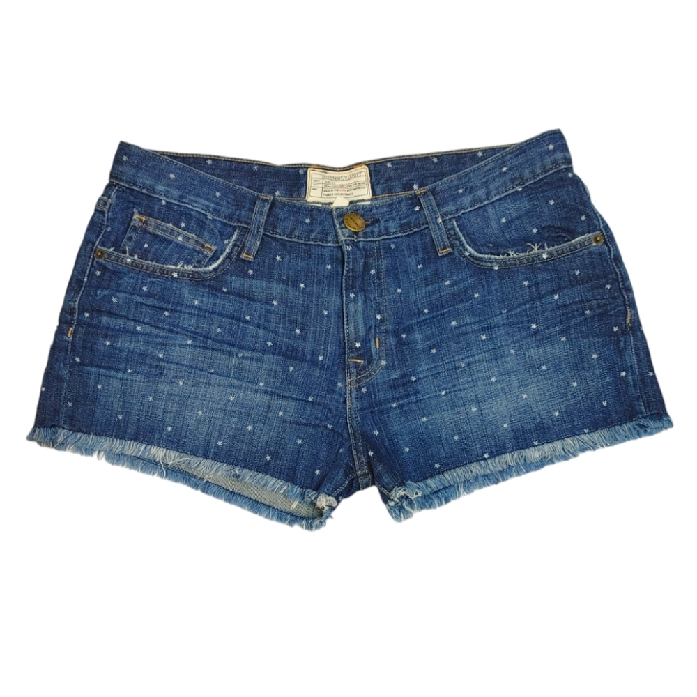 Current Elliott Star Print Fringe Blue Denim 2 Inch Inseam Shorts Women Size 26